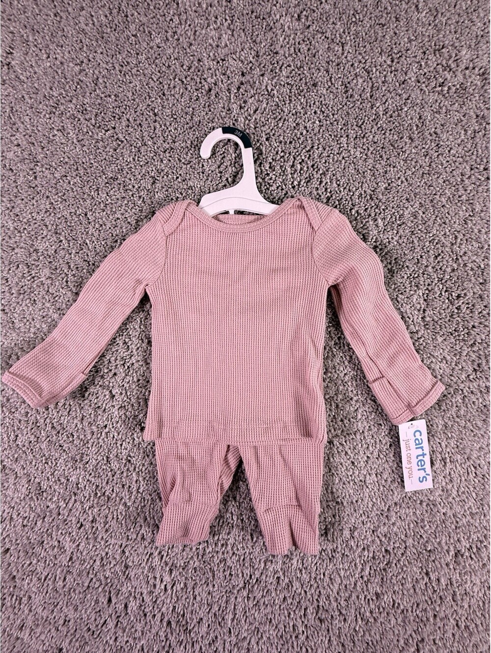 NWT Carter's Just One You 3 Months Pink Waffle Knit Thermal Pajama Set 2pc Snug
